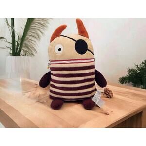 Gerd Hahn Worry Eaters Flint Pirate Monster Plush Striped Zipper Mouth 10 Inch